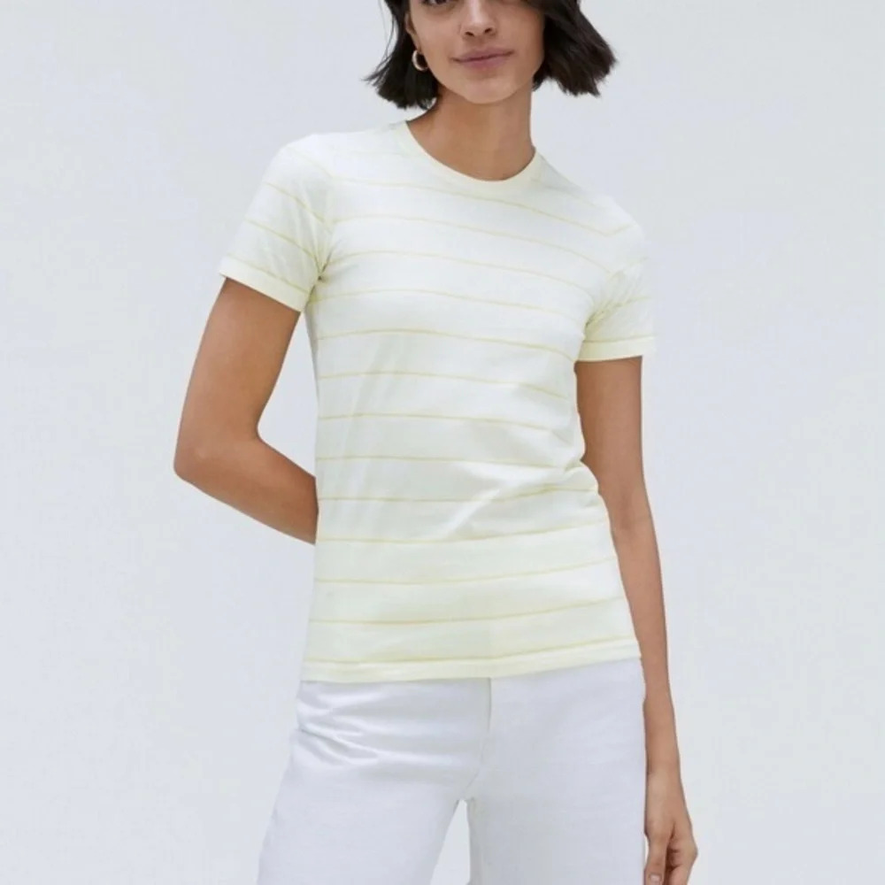 New Everlane Organic Cotton Tee Shirt Yellow Stripe Size XS
